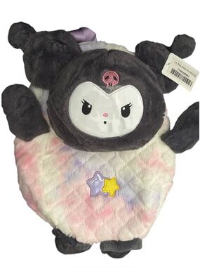 Kuromi tie- dyed Plush Character Backpack — Gray & Pastel Star Design